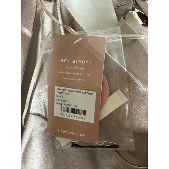 NWT Birdy Grey Monica Halter Satin Taupe Bridesmaid Formal Party Glam Maxi Gown - Picture 5 of 10